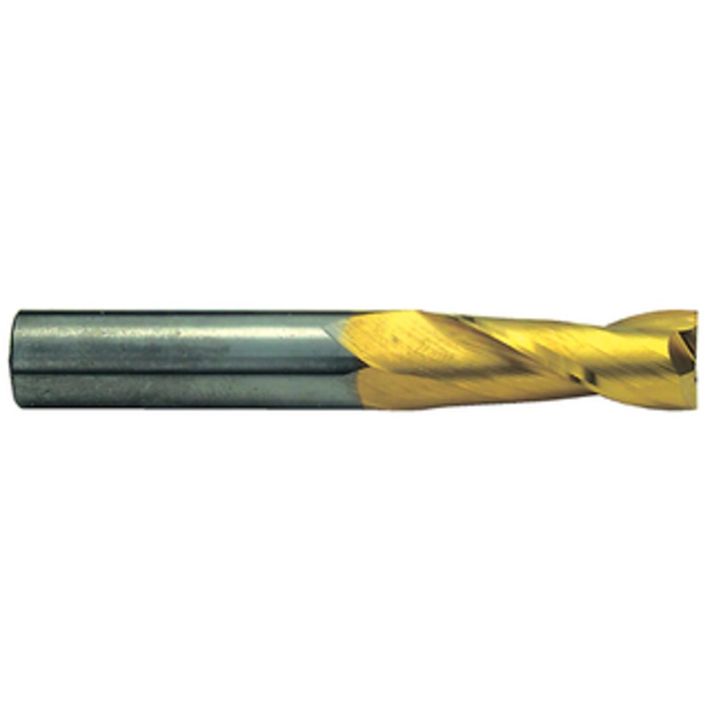 Rushmore USA 2 Flute Micrograin Solid Carbide TiN Coated Single End Mill, 5/8 Size, 5/8 Shank Diameter, 1-1/4 Length of Cut, 3-1/2 Overall Length