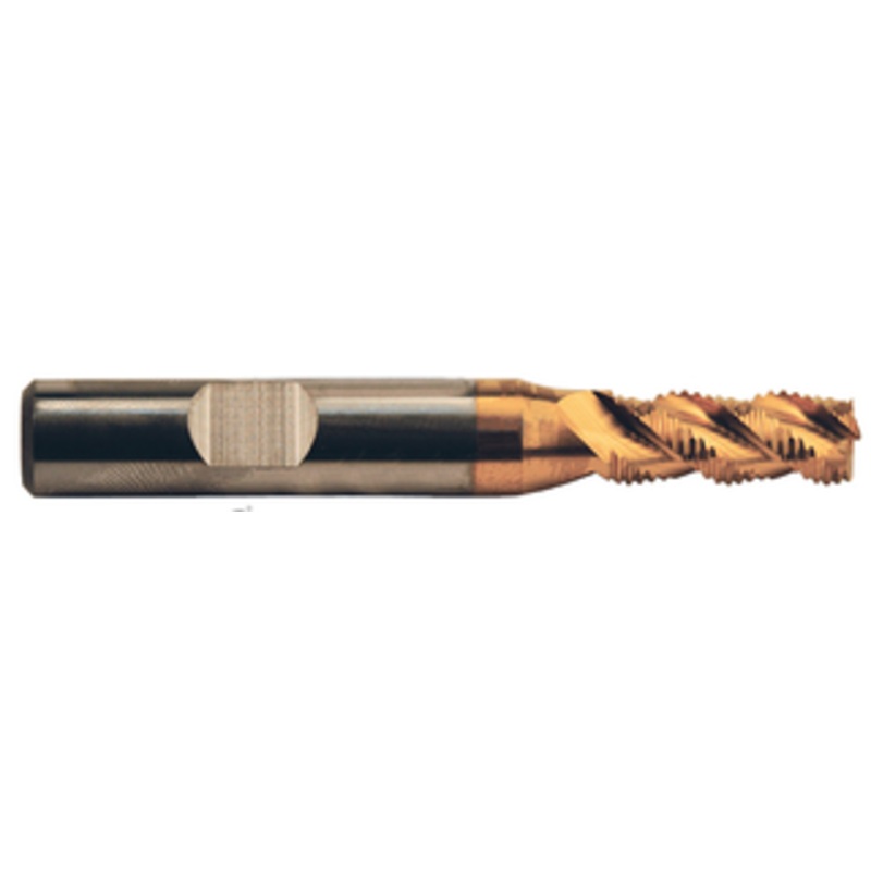 Precise Trijet-45 3 Flute M42 8% Cobalt Metric TiN Coated Roughing Single End Mill, 10mm Shank, Length of Cut 19mm, 69mm OAL