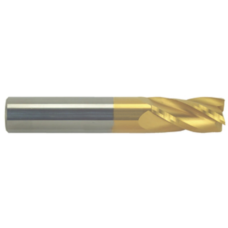Rushmore USA 4 Flute Micrograin Solid Carbide TiN Coated Single End Mill, 3/16 Size, 3/16 Shank Diameter, 5/8 Length of Cut, 2 Overall Length