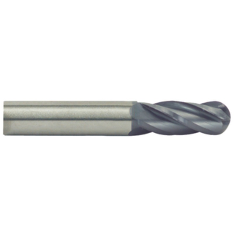 Rushmore USA 4 Flute TiALN Coated Solid Carbide Ball Nose Single End Mill, 1/2 Size, 1/2 Shank Diameter, 3 Overall Length