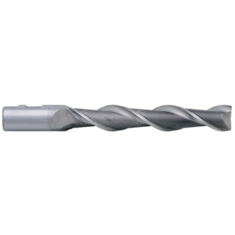 Precise 2 Flute H.S.S. High Helix Single Extra Long Length End Mill For Aluminum, 7/16 Size, 1/2 Shank Diameter, 2-3/4 Length of Cut, 4-3/4 OAL