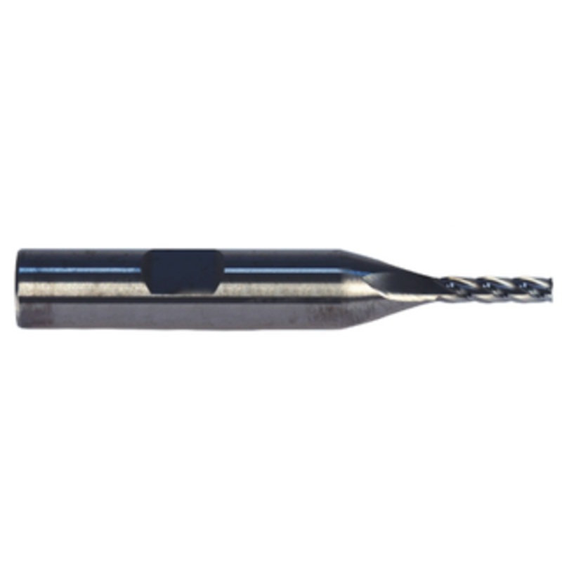 Robbjack 4 Flute Tuffy Solid Carbide Single End Mill, 1/8 Size, 3/8 Shank Diameter, 1/2 Flute Length, 2-1/2 Overall Length