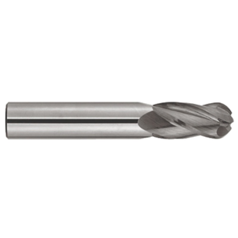 Niagara Cutter 4 Flute Solid Carbide TiAlN Coated Ball End Single End Mill, 5/64 Size, 1/8 Shank Diameter, 1/4 Length of Cut, 1-1/2 Overall Length